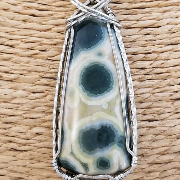 Wire Wrapped Kabamby Ocean Jasper Pendant * Silver wire wrap pendant * wwn15tb - Picture 10 of 13